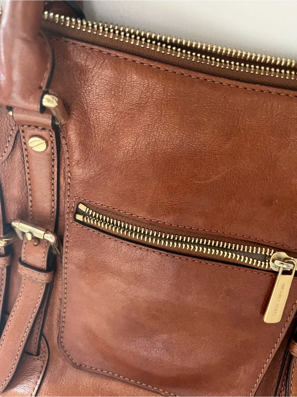 Michael Kors Brown Leather Satchel with Gold-Tone Hardware